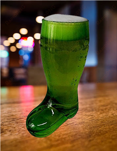 barraid green beer boot glass - oktoberfest haus 2.0 l mouth blown boot