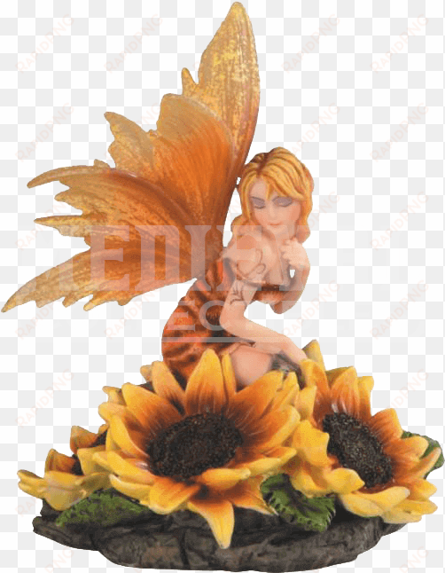 Bashful Sunflower Fairy Statue - Stealstreet Ss-g-91652 Orange Winged Kneeling Fairy transparent png image
