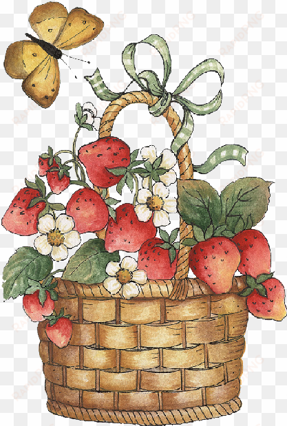basket with strawberries and butterfly - basket of strawberries clipart