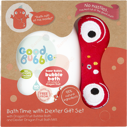 bath time with dexter gift set - good bubble super bubbly bubble bath with dragon fruit