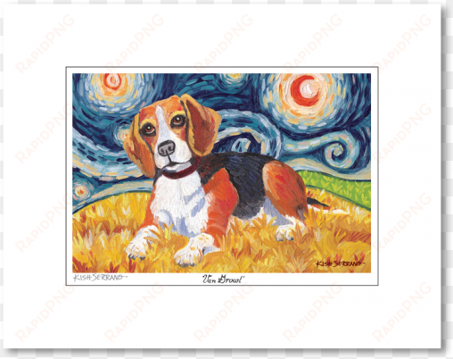 beagle starry night matted print - airedale terrier art