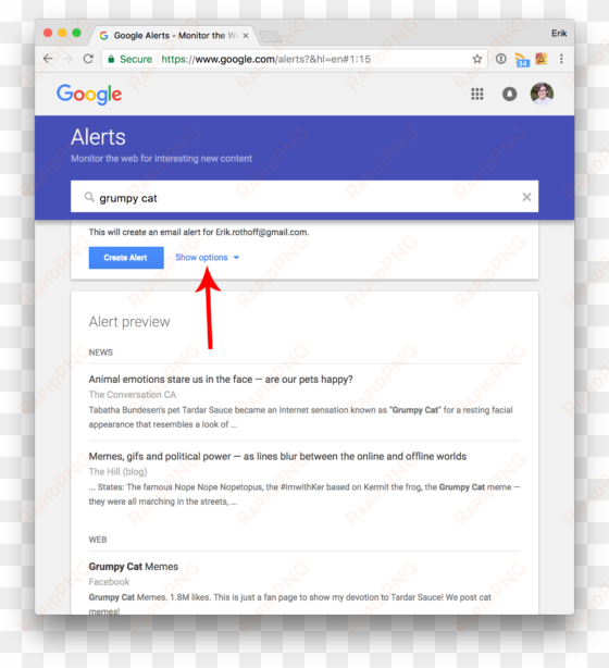 before pressing “create alert” press “show options” - google alerts