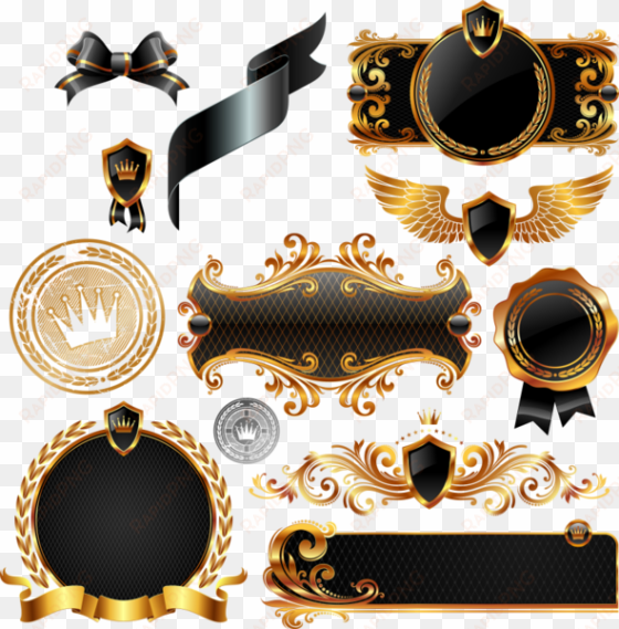 black and gold shields and crests vectors - black gold vector png