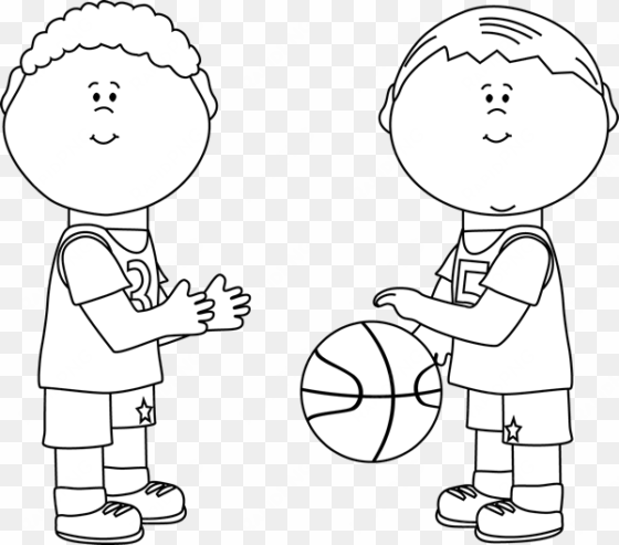 black and white boys playing basketball clip art - two boys clipart black and white