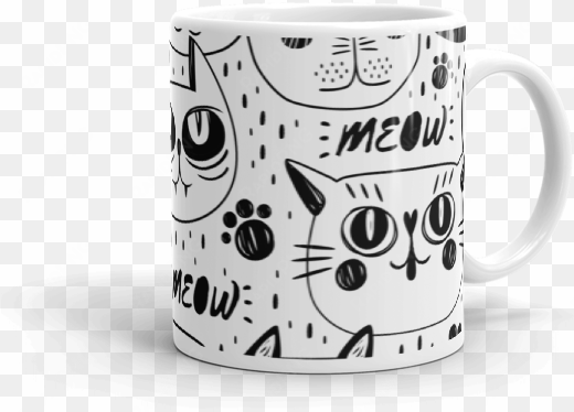 Black And White Cats Multi Pattern Coffee Mug - Cat Faces Pillow Case transparent png image