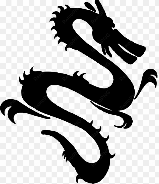 black and white dragon tattoo - chinese dragon silhouette png