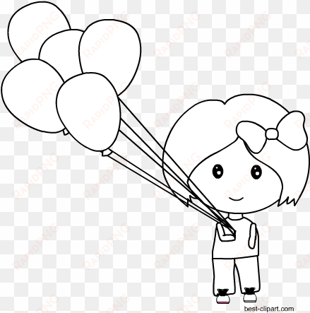 Black And White Girl Holding Balloons Clip Art - Name transparent png image