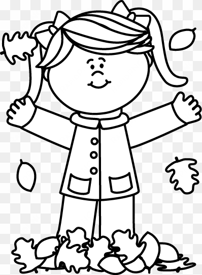 black and white girl playing in leaves clip art - raking leaves clipart black and white