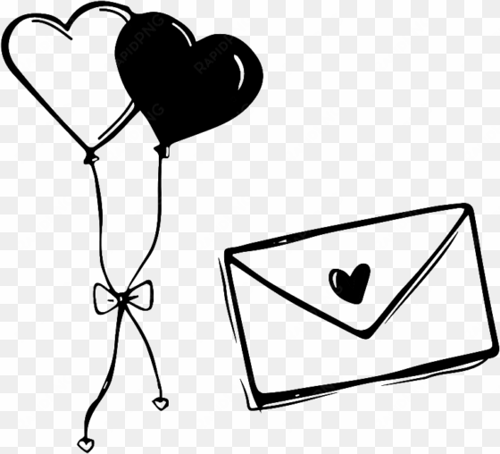 black and white hand drawn envelope love vector - envelope