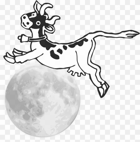 black and white stock cow jumping over the moon clipart - moon png