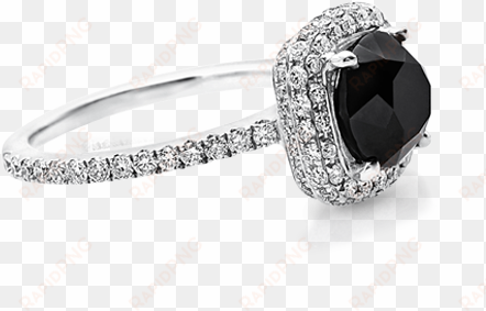 Black Diamond Halo Engagement Ring - Black Diamond Silver Ring For Girls transparent png image
