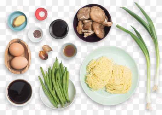 black garlic-shoyu ramen with green beans & shiitake - ramen ingredients png