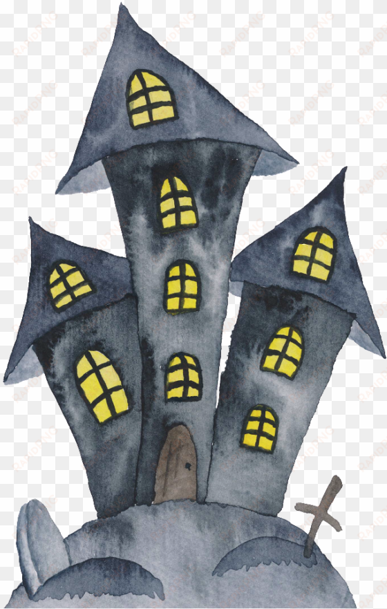 black hand painted haunted house halloween transparent - watercolor halloween clipart