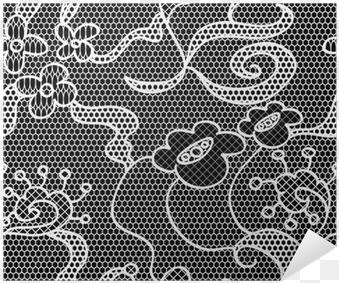 black lace vector fabric seamless pattern with flowers - textile