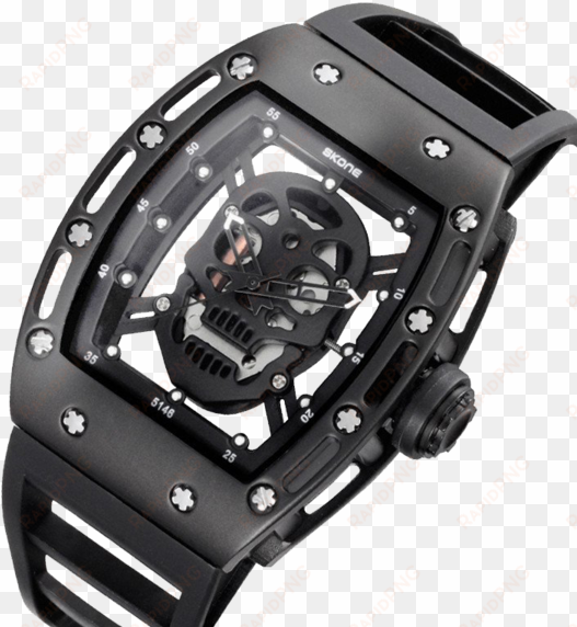 black on black skull biker watch - watches with skull design