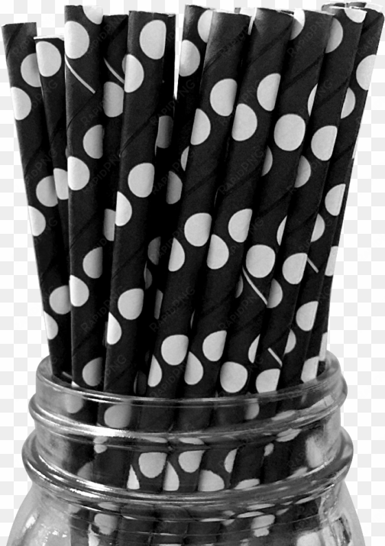 black with white polka dot 25pc paper straws - drinking straw