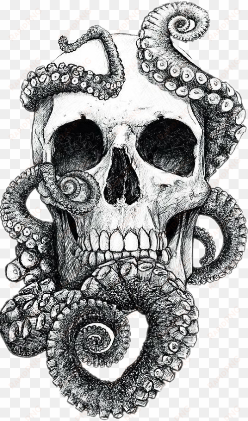 blackandwhite skull tentacles tattoo tattooart skulls - skull and octopus tattoo