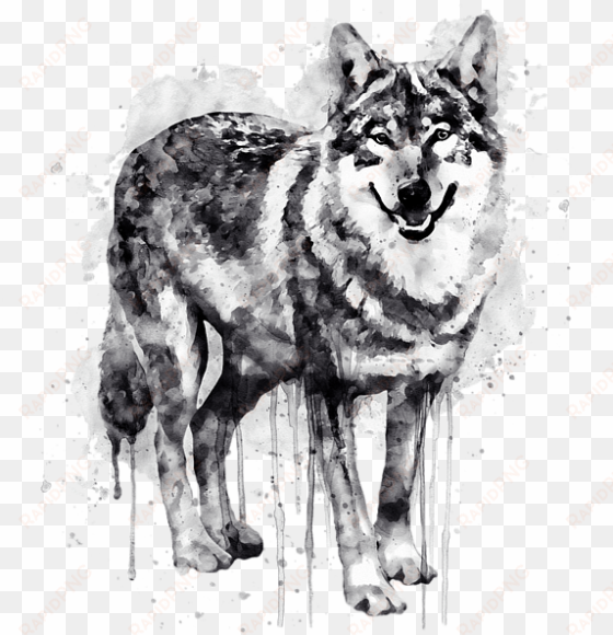 bleed area may not be visible - wolf watercolor black and white