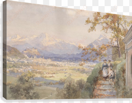 blick uber die stadt salzburg canvas print - watercolor painting