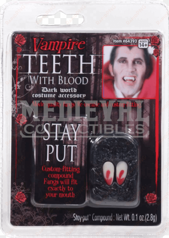 bloodstained vampire fangs - morris costumes fangs vampire with blood, style fm64393