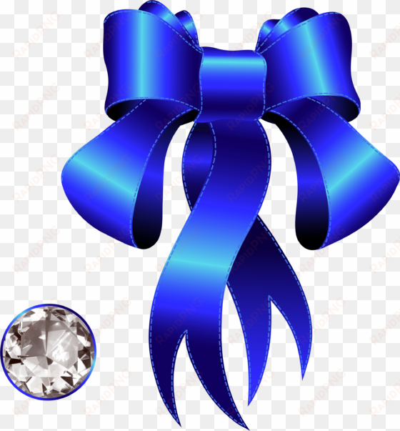 blue decorative bow with diamond png clipart - blue bow clip art