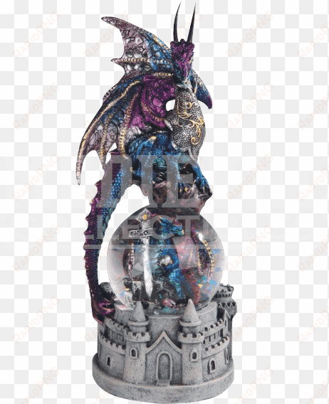 blue dragon with castle base snow globe - snow globe