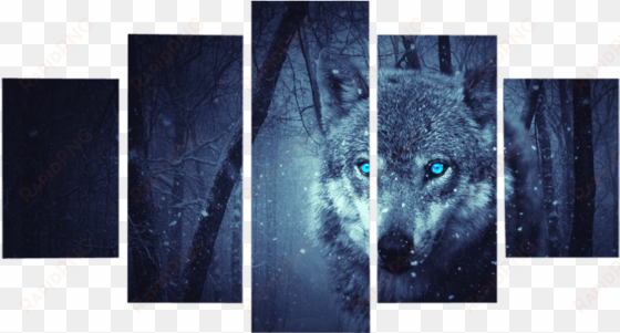 blue eyes wolf in forest canvas wall art - canvas