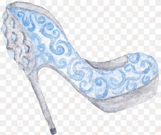 blue hand drawn high heel cartoon snow transparent - carolines treasures bb7554ovmt watercolor cinderella
