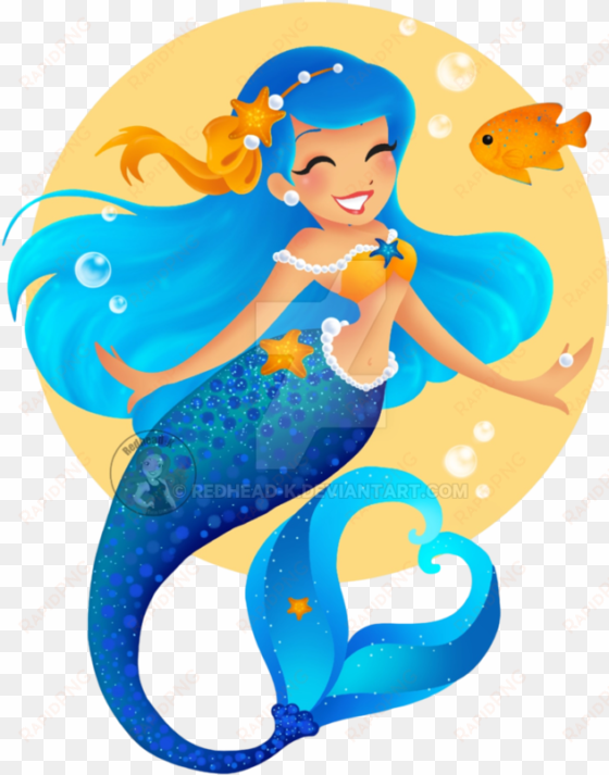 Blue Mermaid By Redhead - Clip Art Mermaid Cartoon Transparent transparent png image