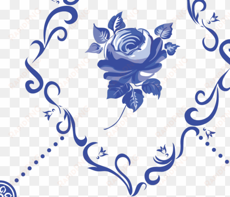 blue rose clipart dutch - rose fabric - dutch tile rose 2 - tile custom fabric