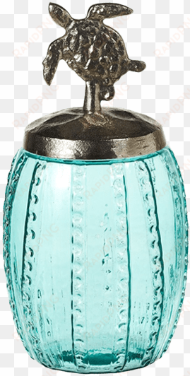blue & silver sea turtle canister - ceramic