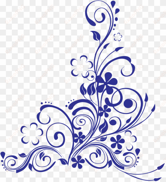 blue swirl w flowers - blue wedding border png