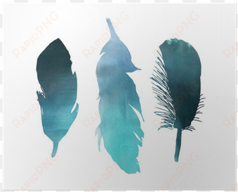 blue turquoise watercolor bird feather poster • pixers® - watercolor painting