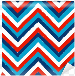 blue white red painted chevron pattern wall mural • - blue
