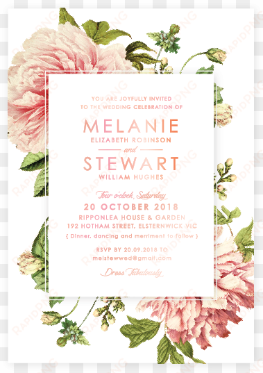 blush bouquet invitation rose gold foil - stamperia motiv-strohseide beauty