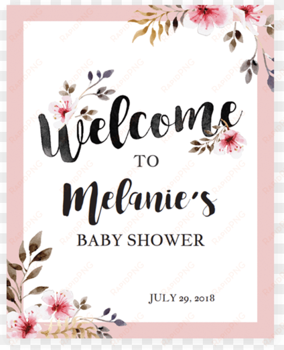 Blush Flowers Welcome Sign For Shower Party By Littlesizzle - Baby Shower Wishes For Baby Girl transparent png image