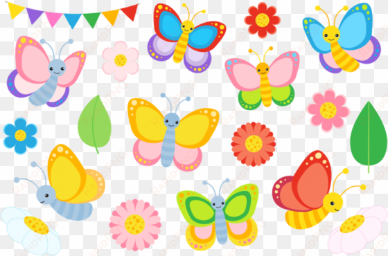 boho chic pink watercolor flowers clipart - butterfly clipart png kawaii