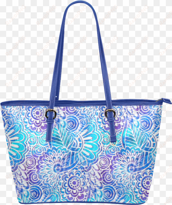 boho flower doodle on blue watercolor leather tote - flower doodle on blue watercolor samsung galaxy s8