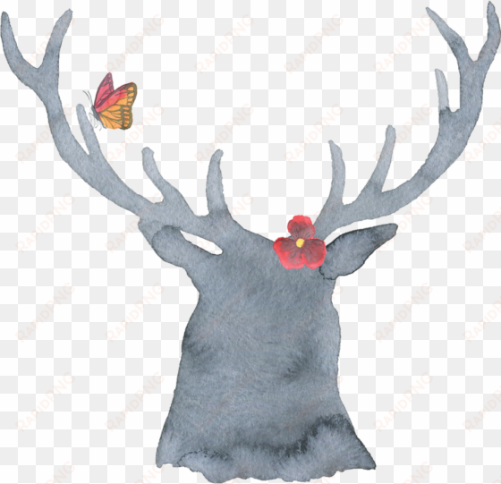 boho watercolor deer - green leaf art 'deer and mountains 2' framed graphic