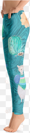 boho watercolor llama & cactus turquoise marble print - leggings