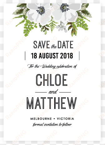 botanical save the date white with black text - jasmine