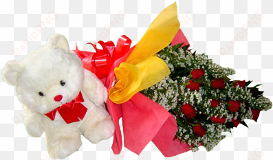 bouquet of roses with teddy bear - artificial flower