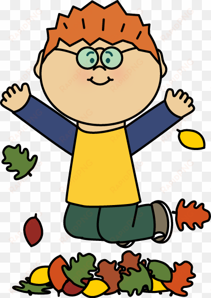 boy jumping in leaves clipart - jumping in leaves clipart