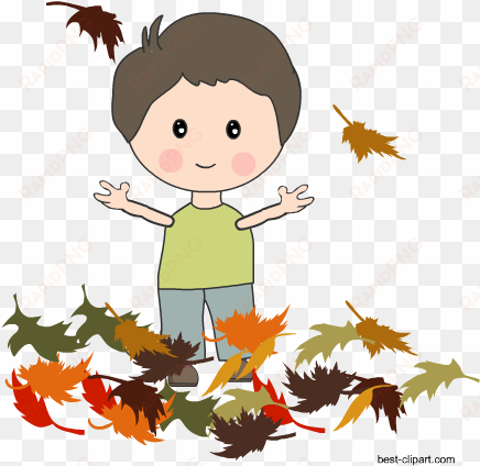boy playing in fall leaves, free clip art - fall leaves on the ground clip art