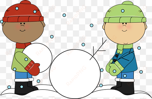 boys building a snowman clip art image - building a snowman clipart