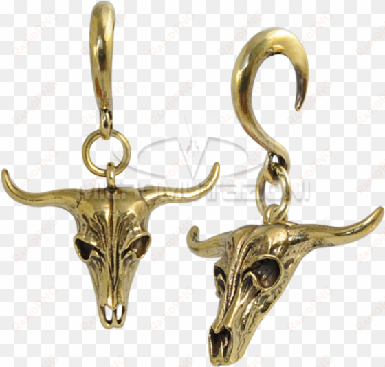 brass ear weight bull skull pendant ear - earrings