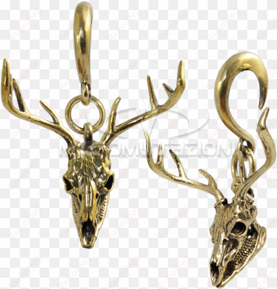 brass ear weight deer skull pendant ear - ear
