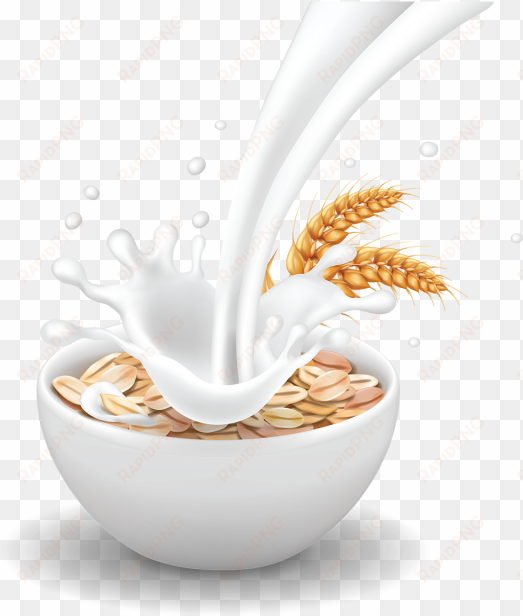 breakfast with realistic milk flow, breakfast, wheat, - milk