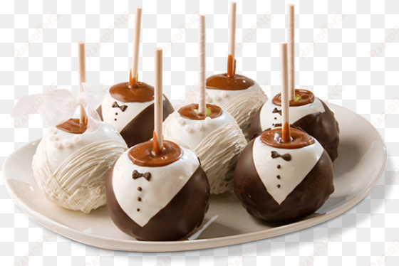 bride and groom caramel apples