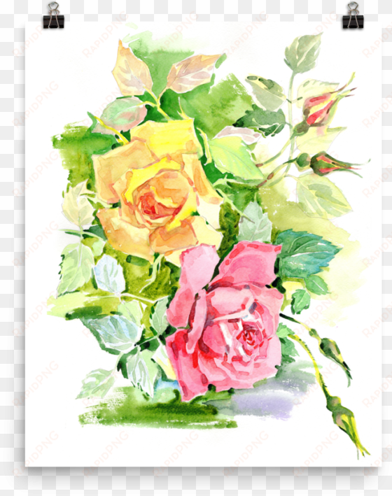 bright and floral rose watercolour print matte poster - watercolor painting